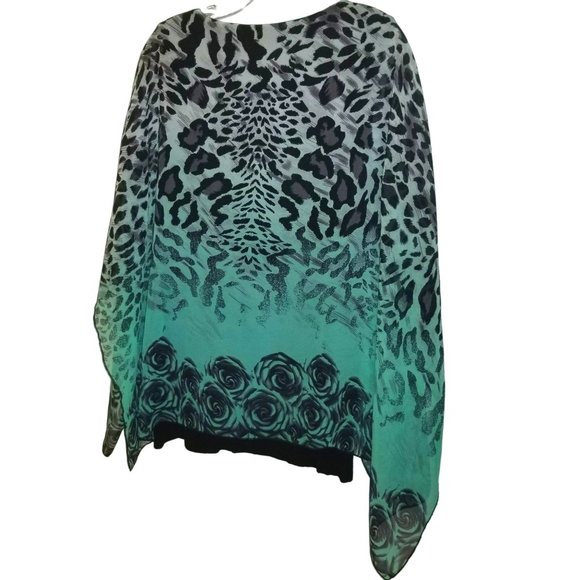 Shana K L Blouse Womens Floral Animal Print Layered Top Casual poncho style - Picture 5 of 5
